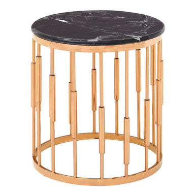 Orsina Alvaro Round Side Table – Rose Gold Copper & Black Marble