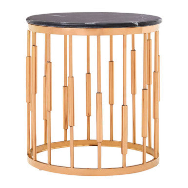 Orsina Alvaro Round Side Table – Rose Gold Copper & Black Marble