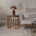Orsina Alvaro Round Side Table – Rose Gold Copper & Black Marble