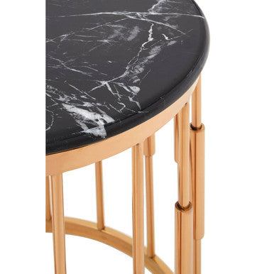 Orsina Alvaro Round Side Table – Rose Gold Copper & Black Marble