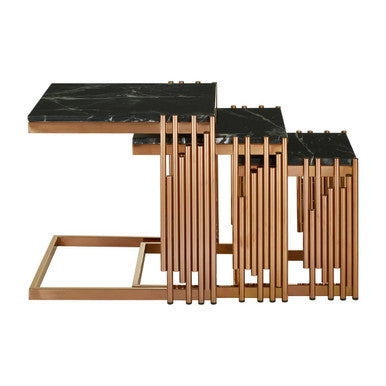 Orsina Alvaro Nest of 3 Square Tables | Black Marble & Rose Gold