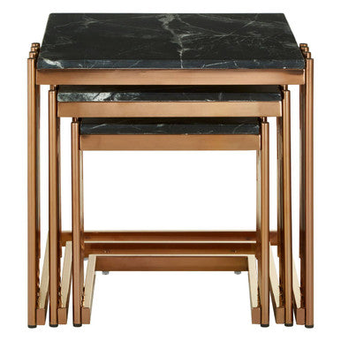 Orsina Alvaro Nest of 3 Square Tables | Black Marble & Rose Gold