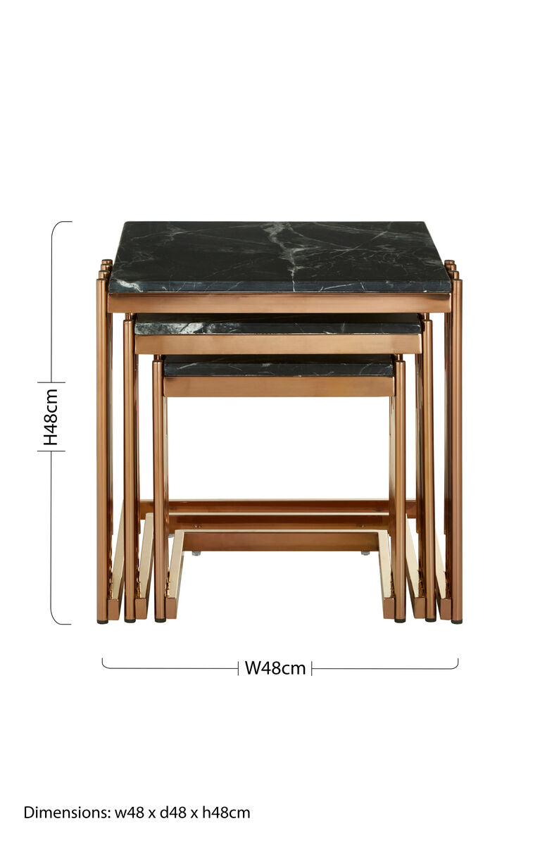 Orsina Alvaro Nest of 3 Square Tables | Black Marble & Rose Gold