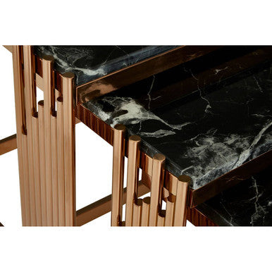 Orsina Alvaro Nest of 3 Square Tables | Black Marble & Rose Gold