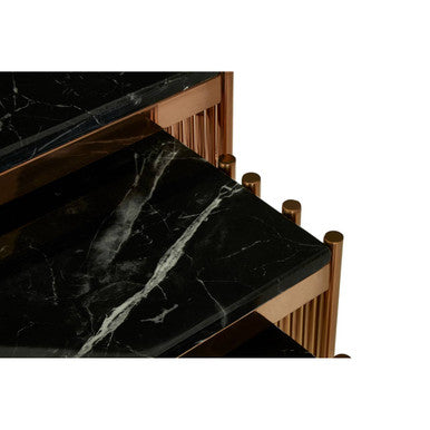 Orsina Alvaro Nest of 3 Square Tables | Black Marble & Rose Gold