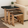 Orsina Alvaro Nest of 3 Square Tables | Black Marble & Rose Gold