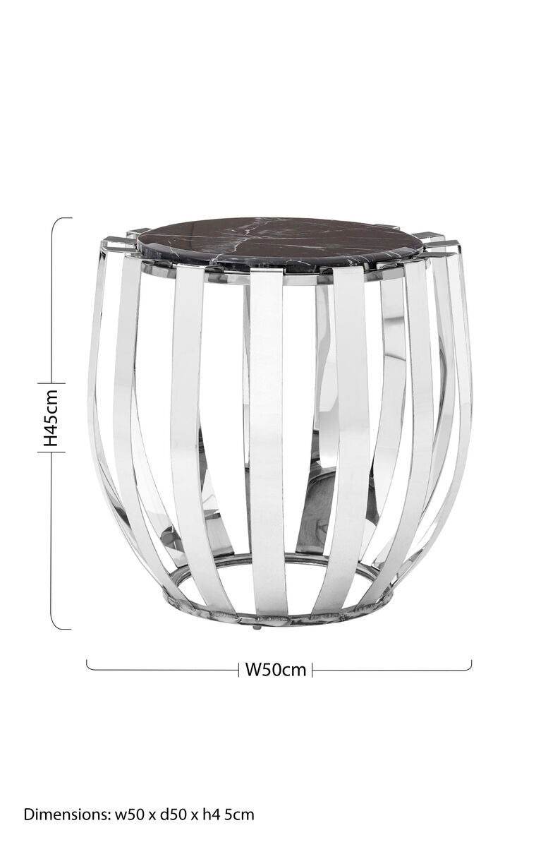 Orsina Alvaro Black Marble Side Table – Chrome Stainless Steel Frame