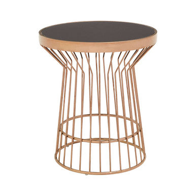 Orsina Alvaro Copper Round Side Table with Black Tempered Glass Top