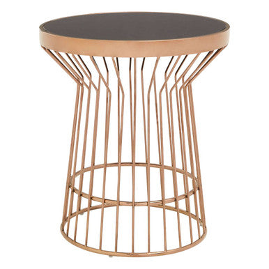 Orsina Alvaro Copper Round Side Table with Black Tempered Glass Top