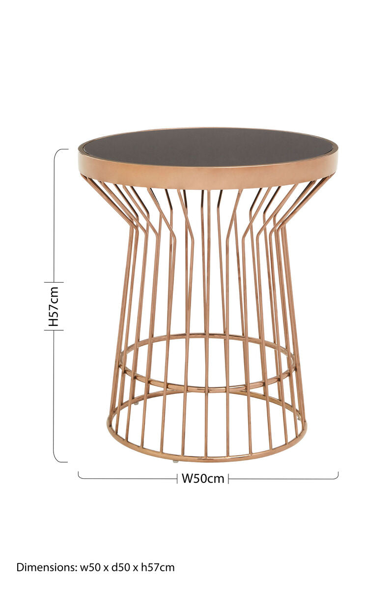 Orsina Alvaro Copper Round Side Table with Black Tempered Glass Top