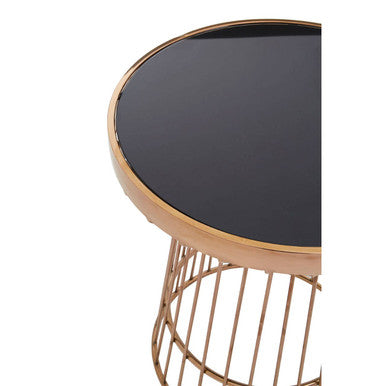 Orsina Alvaro Copper Round Side Table with Black Tempered Glass Top