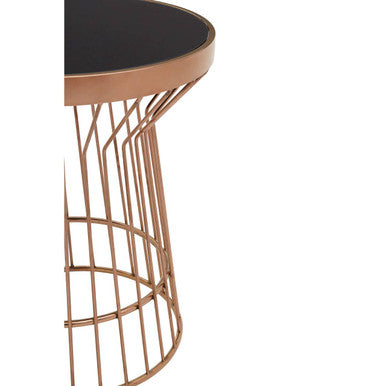 Orsina Alvaro Copper Round Side Table with Black Tempered Glass Top