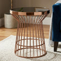 Orsina Alvaro Copper Round Side Table with Black Tempered Glass Top