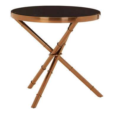 Orsina Alvaro Round Side Table – Black Glass & Rose Gold Iron Frame