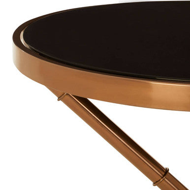 Orsina Alvaro Round Side Table – Black Glass & Rose Gold Iron Frame