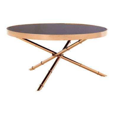 Orsina Alvaro Round Coffee Table – Black Glass & Rose Gold Iron