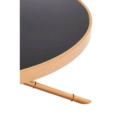 Orsina Alvaro Round Coffee Table – Black Glass & Rose Gold Iron