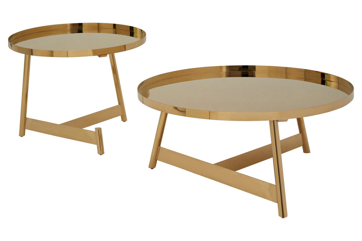 Orsina Alvaro Rose Gold Round Coffee Tables - Set of 2 Nested Frames