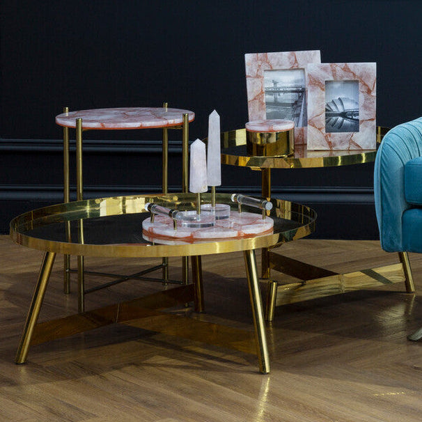 Orsina Alvaro Rose Gold Round Coffee Tables - Set of 2 Nested Frames