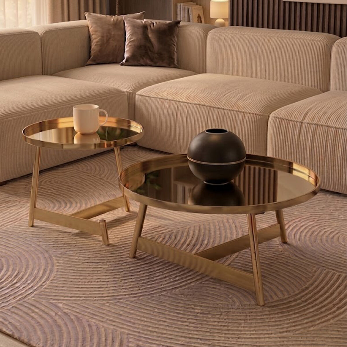 Orsina Alvaro Rose Gold Round Coffee Tables - Set of 2 Nested Frames