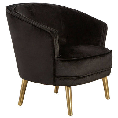 Orsina Louxor Black Velvet Round Accent Chair with Gold Legs