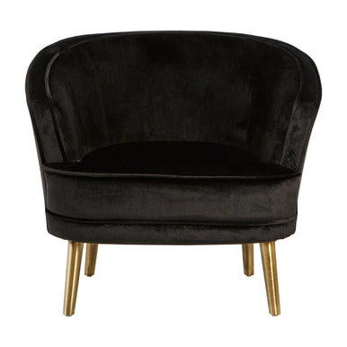 Orsina Louxor Black Velvet Round Accent Chair with Gold Legs