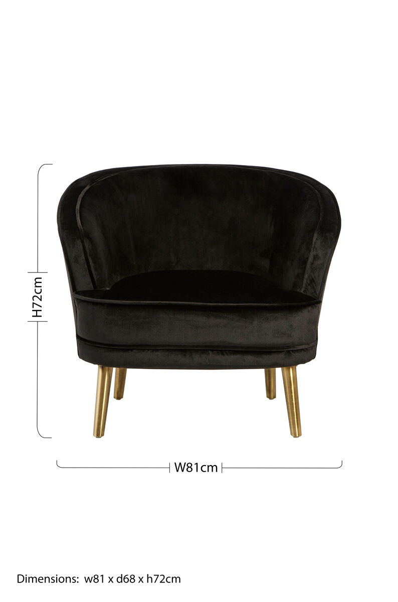 Orsina Louxor Black Velvet Round Accent Chair with Gold Legs