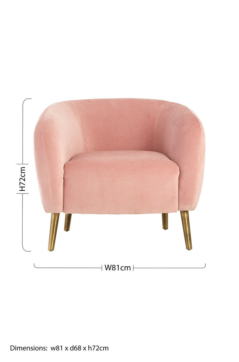Orsina Louxor Pink Velvet Round Armchair – Modern Accent Vanity Chair