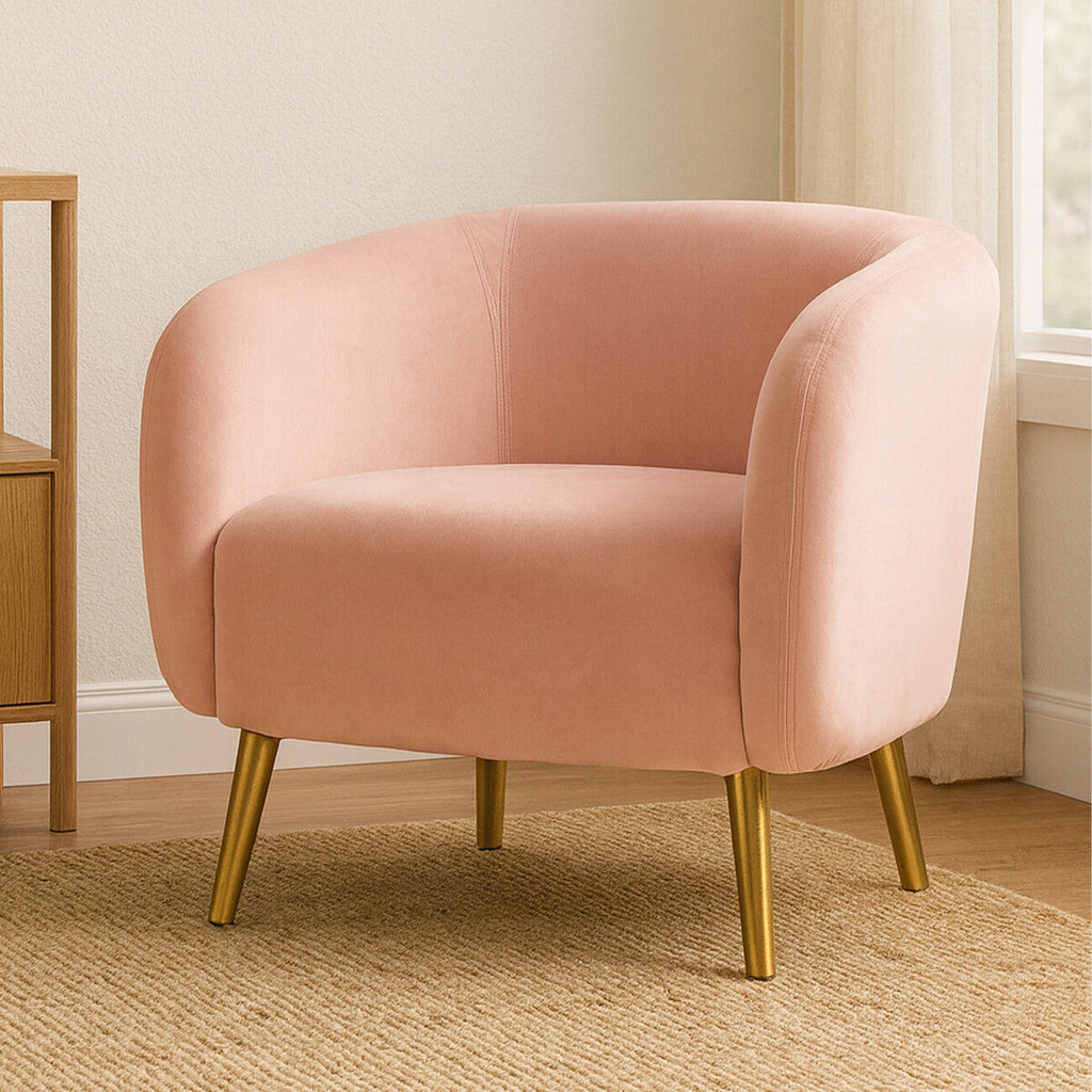 Orsina Louxor Pink Velvet Round Armchair – Modern Accent Vanity Chair