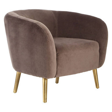 Orsina Louxor Grey Velvet Round Accent Armchair with Gold Legs