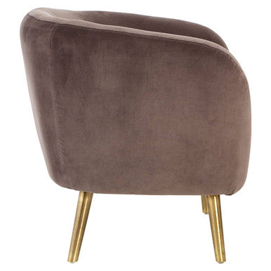 Orsina Louxor Grey Velvet Round Accent Armchair with Gold Legs