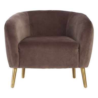 Orsina Louxor Grey Velvet Round Accent Armchair with Gold Legs