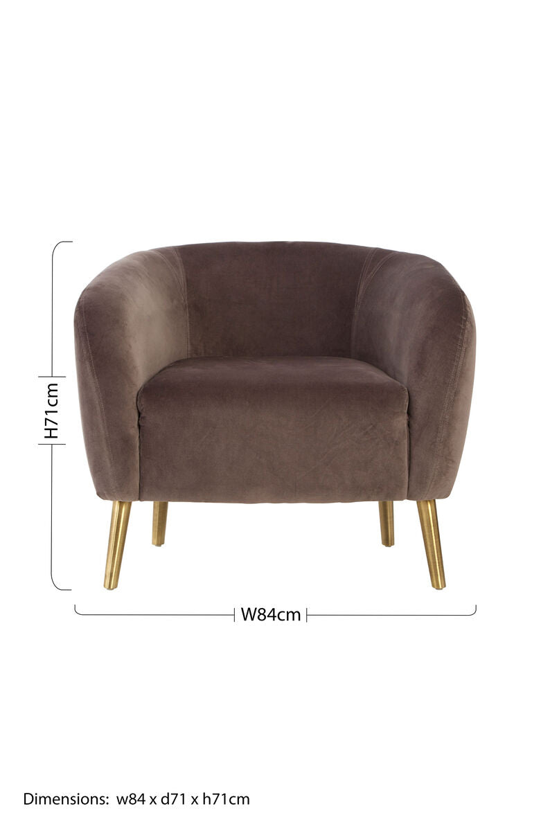 Orsina Louxor Grey Velvet Round Accent Armchair with Gold Legs