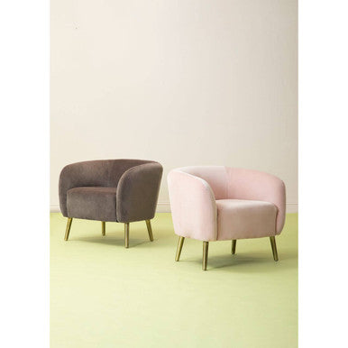 Orsina Louxor Grey Velvet Round Accent Armchair with Gold Legs