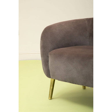 Orsina Louxor Grey Velvet Round Accent Armchair with Gold Legs