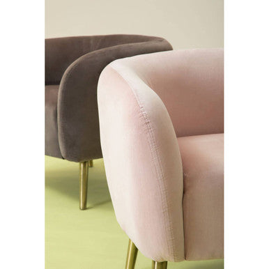 Orsina Louxor Grey Velvet Round Accent Armchair with Gold Legs