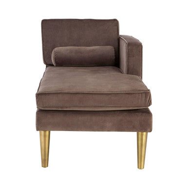 Orsina Louxor Grey Velvet Left Hand Chaise Longue with Gold Legs
