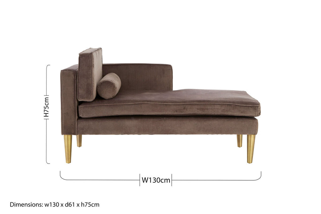 Orsina Louxor Grey Velvet Left Hand Chaise Longue with Gold Legs
