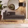 Orsina Louxor Grey Velvet Left Hand Chaise Longue with Gold Legs