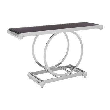 Orsina Novara Black Glass Console Table – Polished Stainless Steel