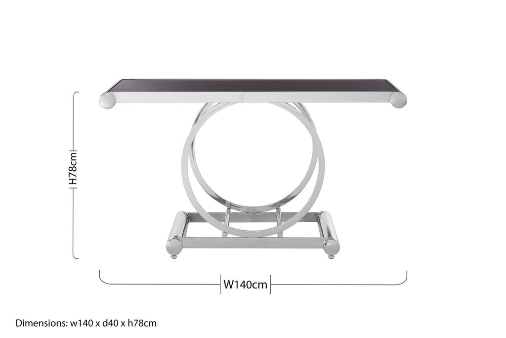 Orsina Novara Black Glass Console Table – Polished Stainless Steel