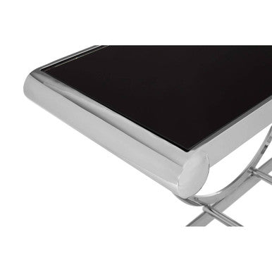 Orsina Novara Black Glass Console Table – Polished Stainless Steel