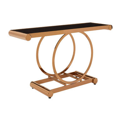 Orsina Novara Rose Gold Console Table with Black Tempered Glass