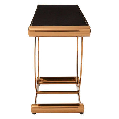 Orsina Novara Rose Gold Console Table with Black Tempered Glass