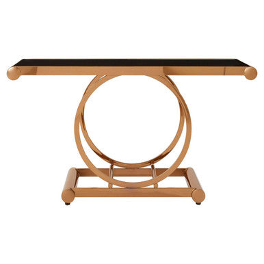 Orsina Novara Rose Gold Console Table with Black Tempered Glass