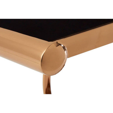 Orsina Novara Rose Gold Console Table with Black Tempered Glass