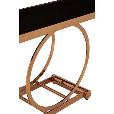 Orsina Novara Rose Gold Console Table with Black Tempered Glass