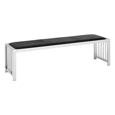 Orsina Novara Black Leather Bench | Modern Stainless Steel Frame