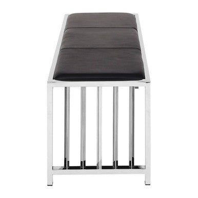 Orsina Novara Black Leather Bench | Modern Stainless Steel Frame