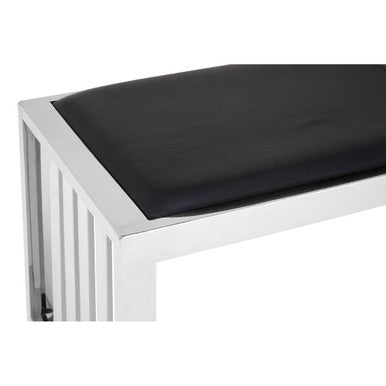 Orsina Novara Black Leather Bench | Modern Stainless Steel Frame